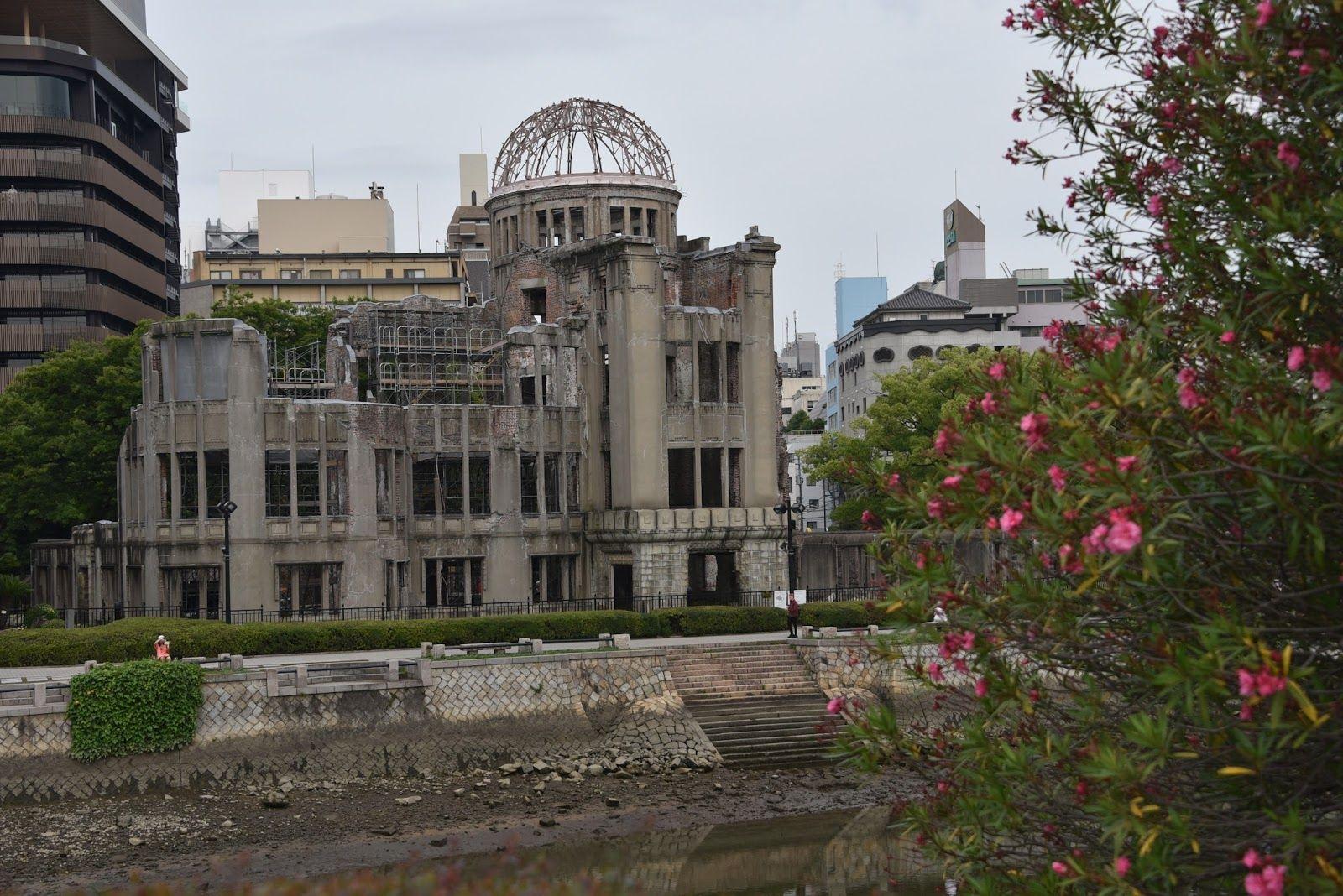 در جلوی تصویر گل خرزهره دیده می شود و در پشت یک ساختمان نیم سالم به جا مانده از حمله اتمی دیده می شود.