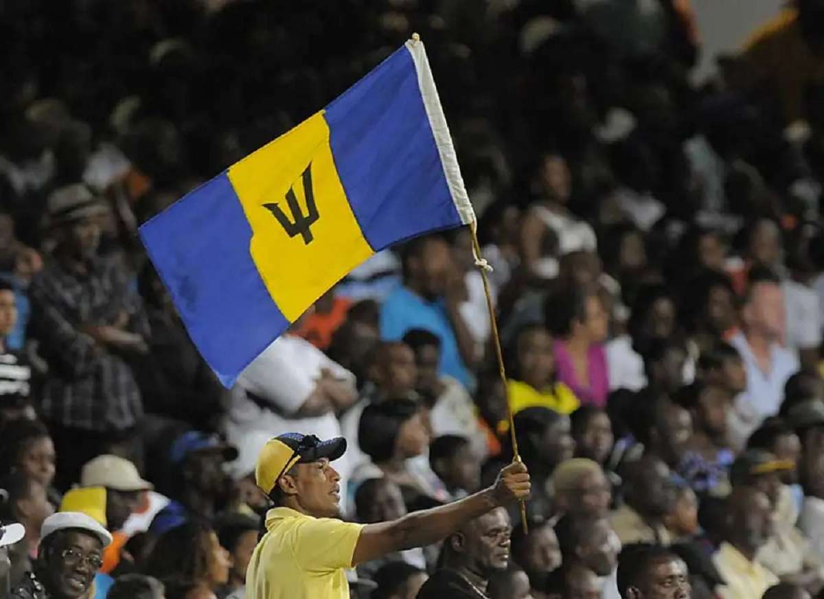 یک هوادار باربادوس پرچم این کشور را در دست دارد