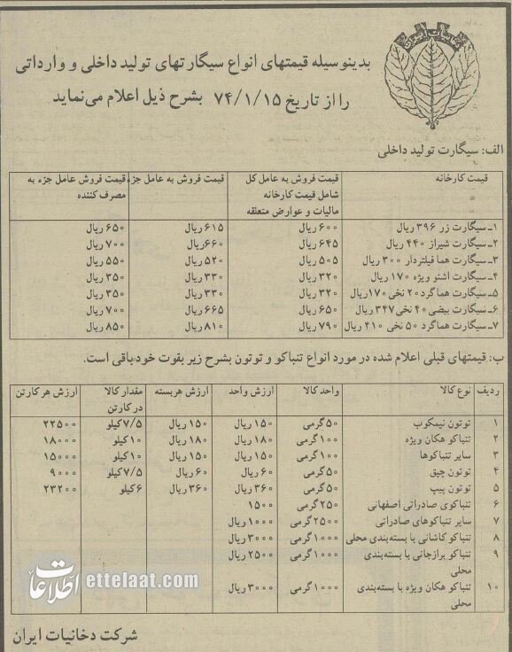 قیمت‌های باورنکردنی انواع سیگار و تنباکو 30 سال پیش را ببینید! +عکس