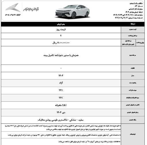شرایط فروش کرمان موتور تیر 1404 2 شرایط فروش کرمان موتور تیر 1404