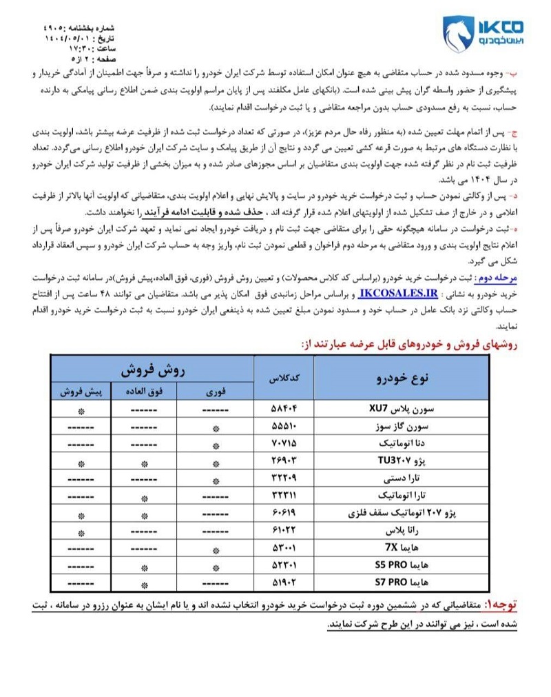 طرح فروش ایران خودرو مرداد 1404 +فایل بخشنامه 2 طرح فروش ایران خودرو مرداد 1404
