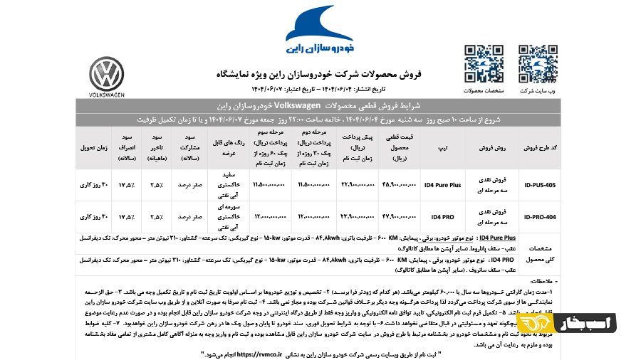 شرایط فروش فولکس واگن ID4 شهریور 1404 2 شرایط فروش فولکس واگن ID4 شهریور 1404