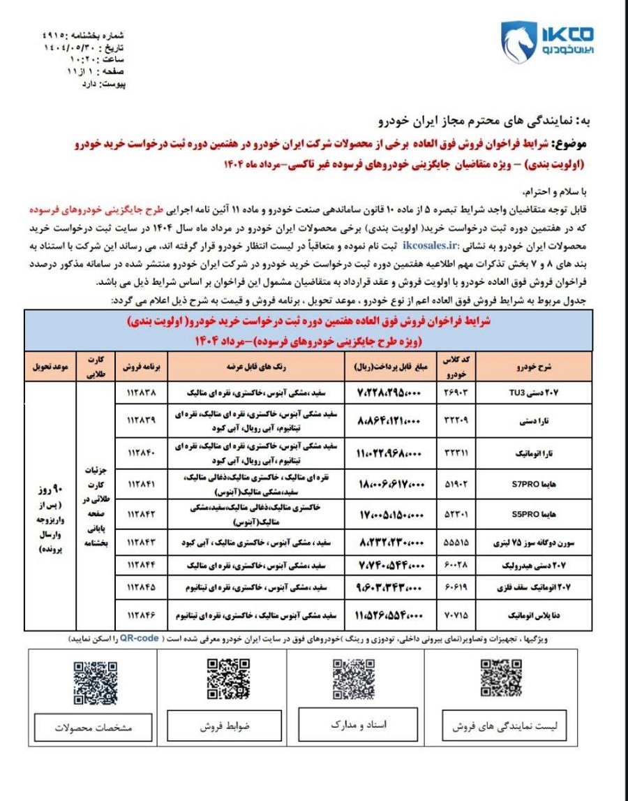 فراخوان واریز وجه محصولات ایران خودرو شهریور 1404 3 فراخوان واریز وجه محصولات ایران خودرو شهریور 1404