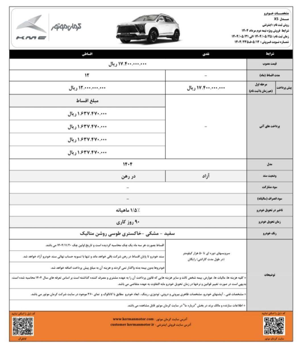 شرایط فروش کی ام سی X5 مرداد 1404 2 شرایط فروش کی ام سی X5 مرداد 1404