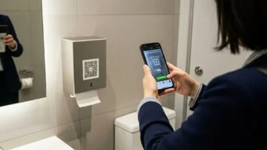 در این توالت عمومی باید با کد QR دستمال کاغذی بگیرید 7 در این توالت عمومی باید با کد QR دستمال کاغذی بگیرید