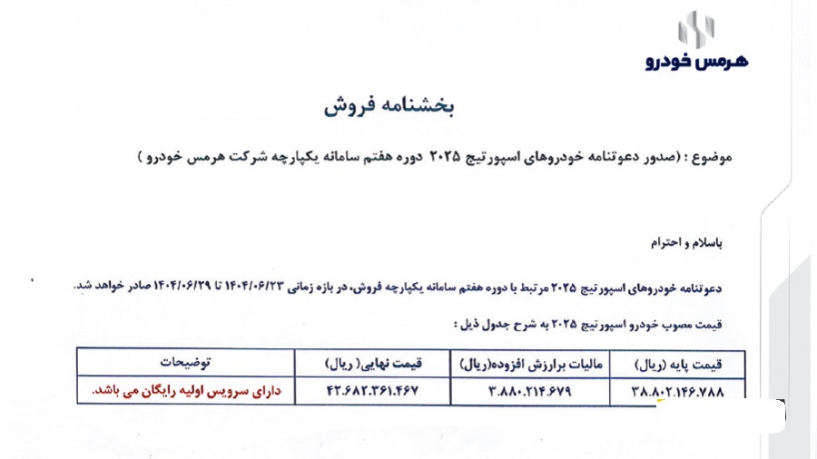 شرایط فروش کیا اسپورتیج لانگ شهریور 1404 (هرمس خودرو) 2 شرایط فروش کیا اسپورتیج لانگ شهریور 1404