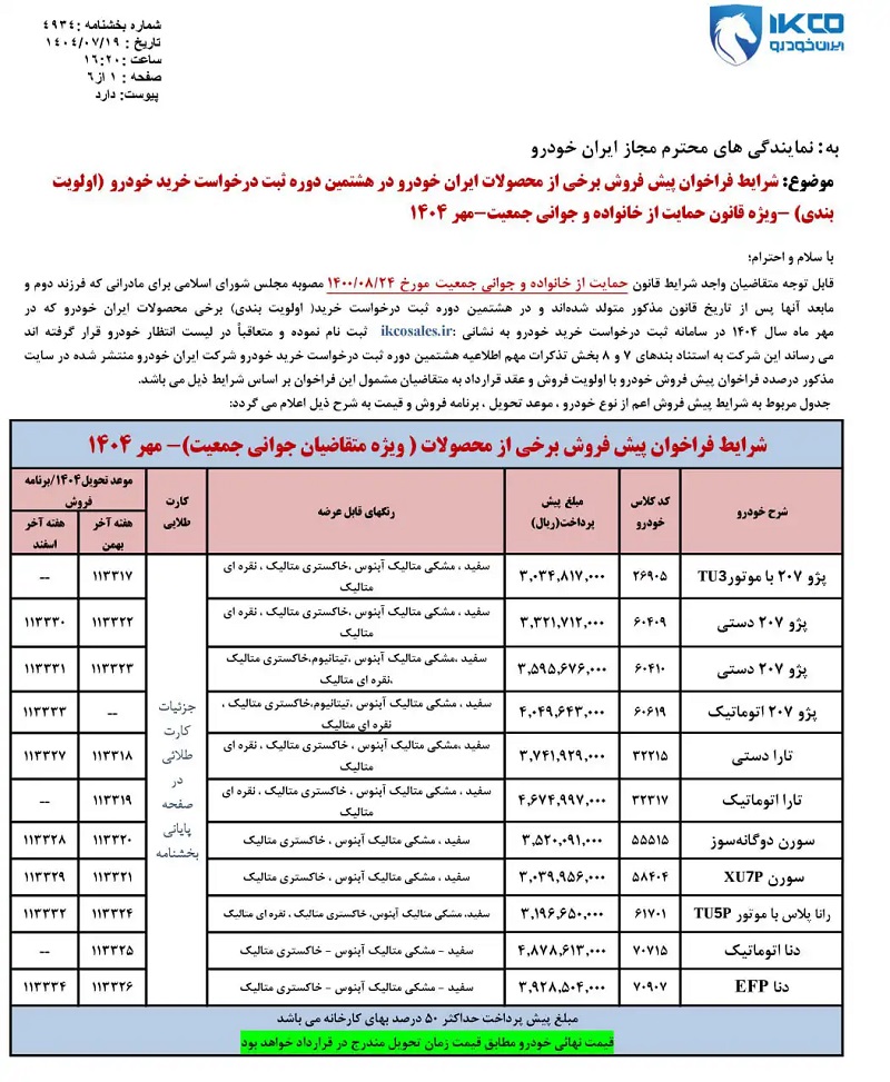 شرایط فروش ایران خودرو مهر 1404؛ طرح مخصوص مادران 3 شرایط فروش ایران خودرو مهر 1404