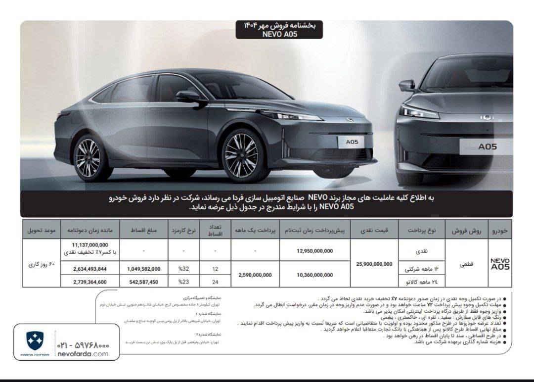شرایط فروش نوو A05 در مهر 1404 با افزایش قیمت 400 میلیونی اعلام شد! 2 شرایط فروش نوو A05 در مهر 1404