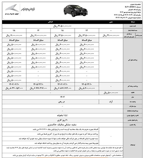شرایط فروش کی ام سی EJ7 پلاس مهر 1404 2 شرایط فروش کی ام سی EJ7 پلاس مهر 1404