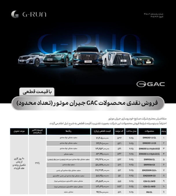 شرایط فروش محصولات گک در خرداد 1405