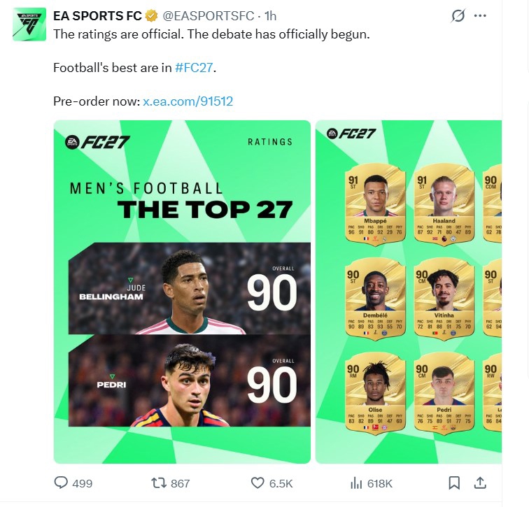 امتیازهای بازیکنان در بازی EA FC 27