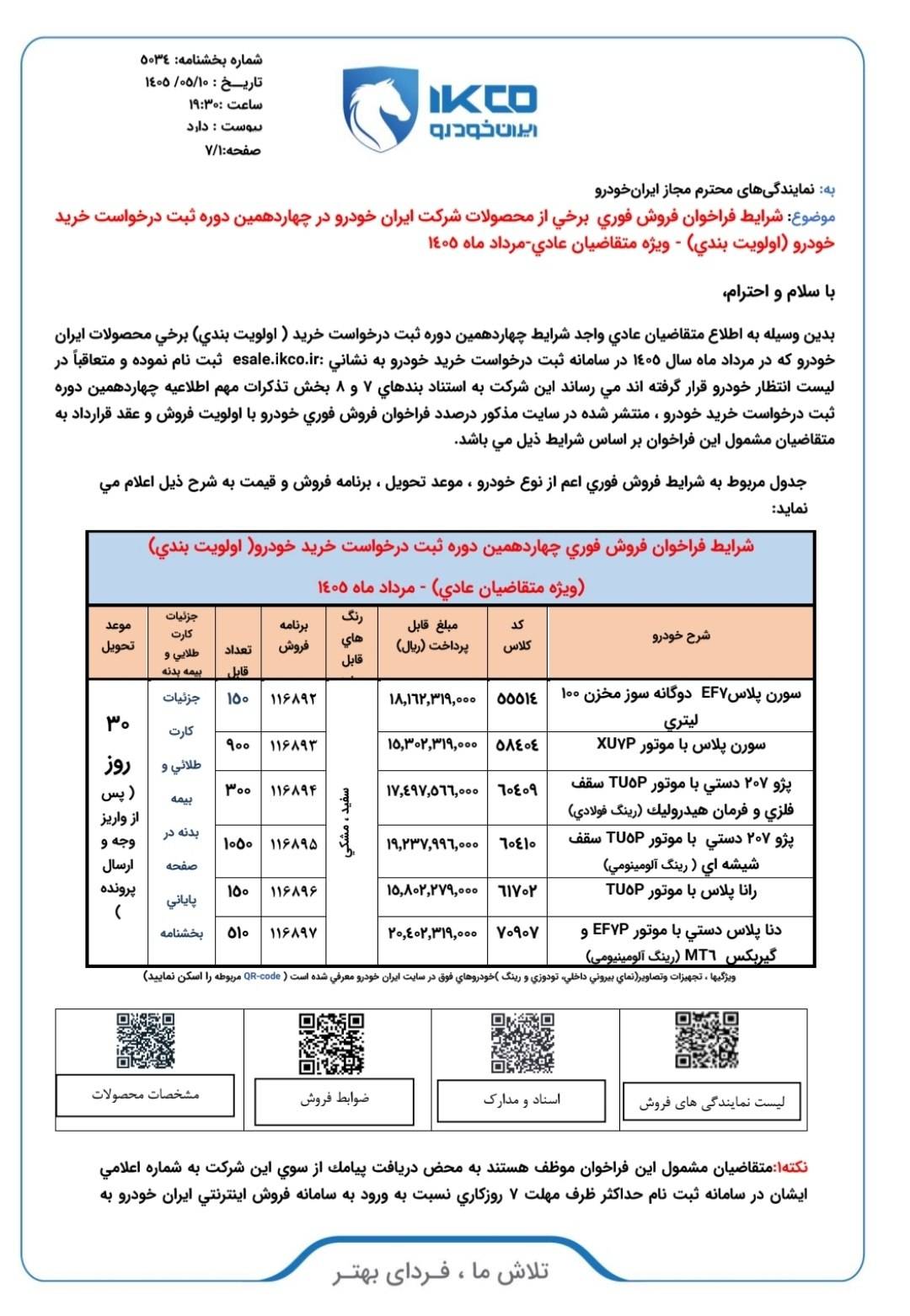 شرایط فروش محصولات ایران خودرو برای منتخبین طرح مرداد 1405 اعلام شد 4 شرایط فروش محصولات ایران خودرو برای منتخبین طرح مرداد 1405