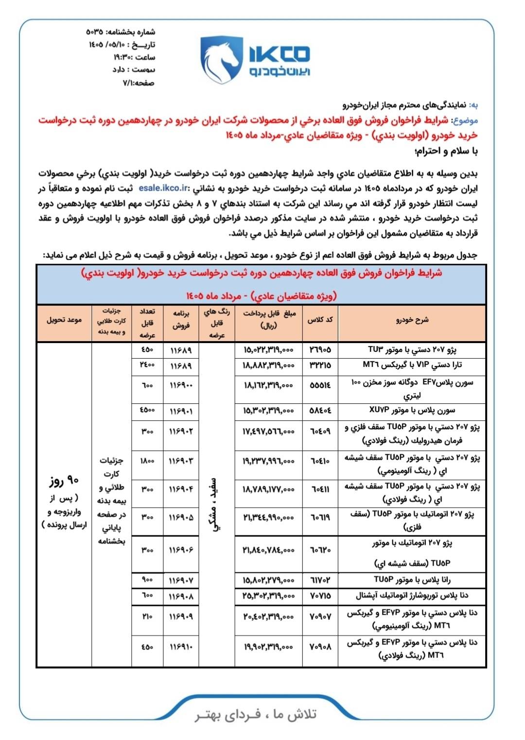 شرایط فروش محصولات ایران خودرو برای منتخبین طرح مرداد 1405 اعلام شد 2 شرایط فروش محصولات ایران خودرو برای منتخبین طرح مرداد 1405 اعلام شد