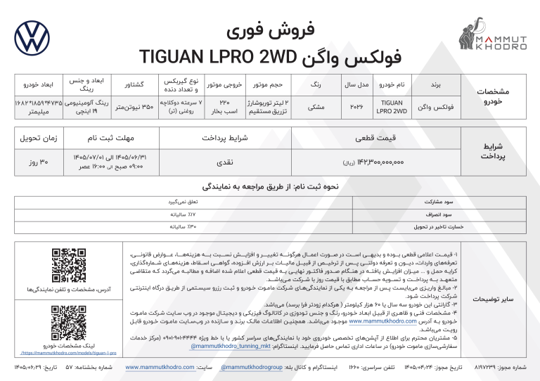 شرایط فروش تیگوان L پرو ویژه مهر 1405 2 شرایط فروش تیگوان L پرو ویژه مهر 1405